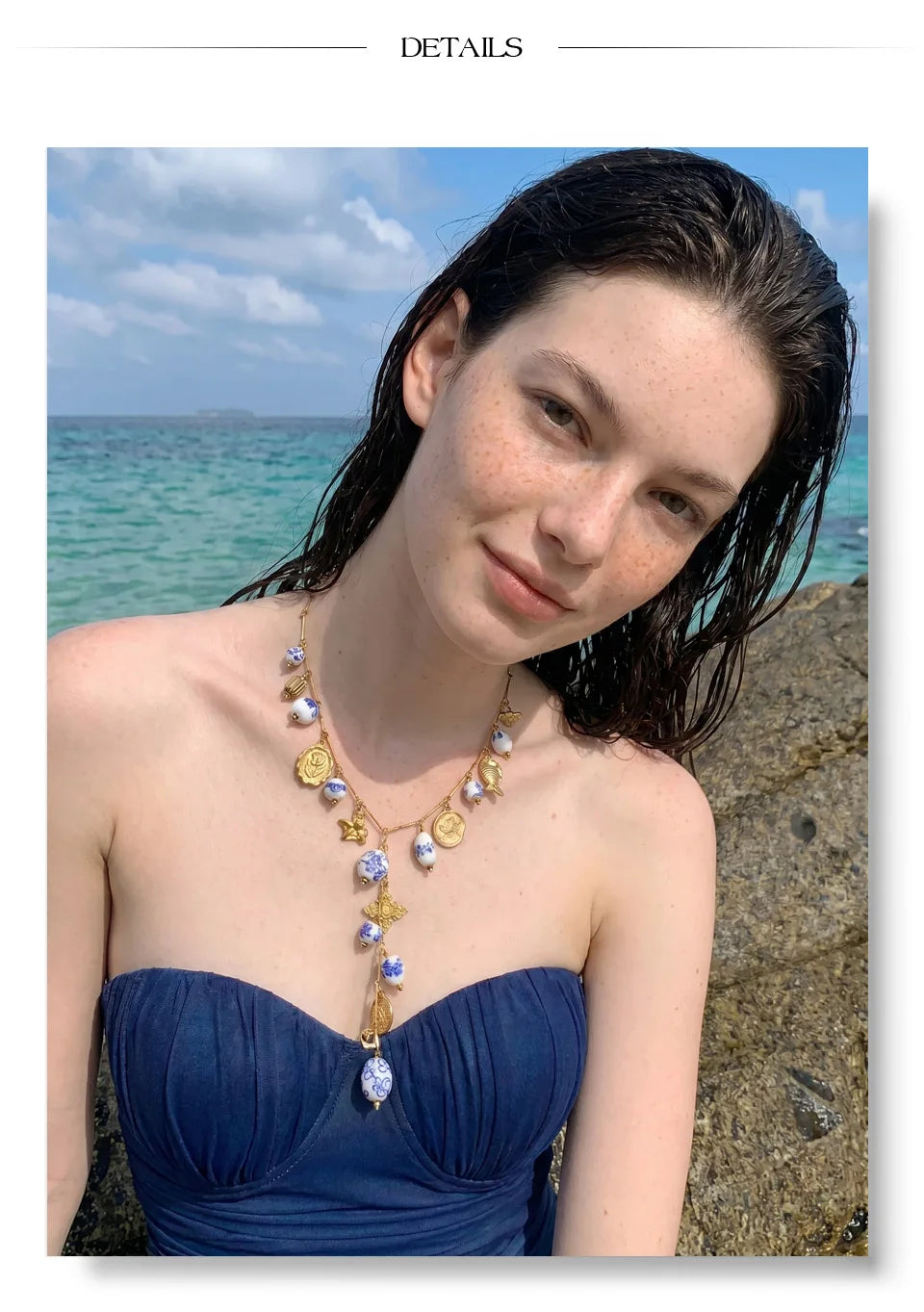 Bloom & Heart — Stainless Steel Ceramic Flower & Heart Drop Long Necklace