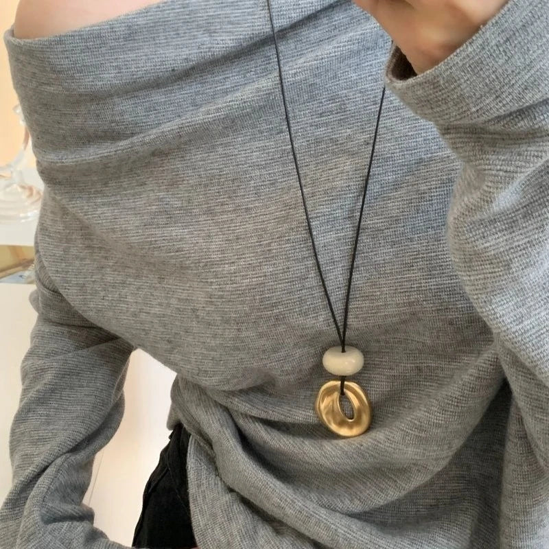 MattStone Oval — Hollow Irregular Matte Stone Pendant Necklace