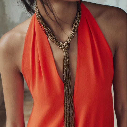 Collar Largo de Borlas con Cuentas