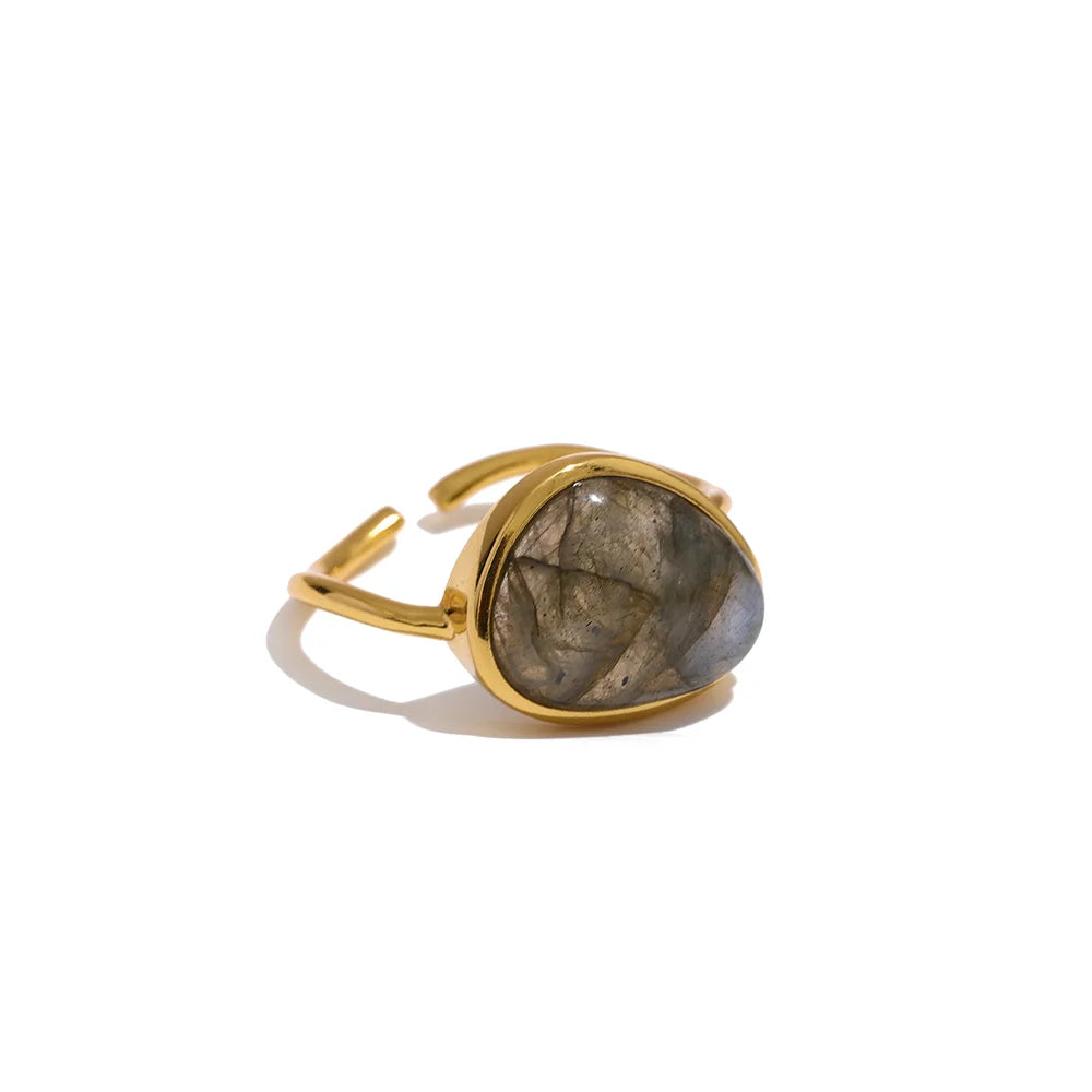 Anillo Abierto de Plata de Ley con Piedra Luna