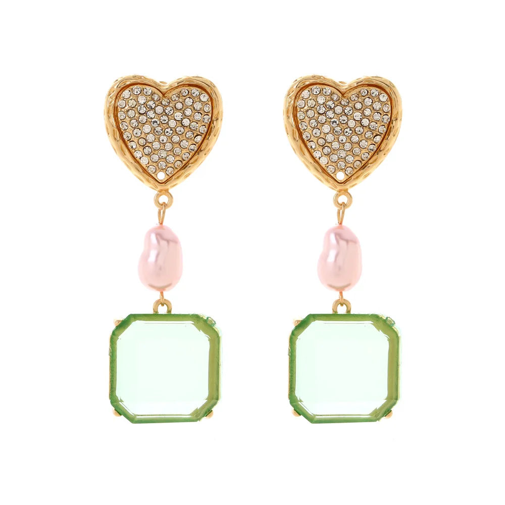 Aretes Lunaria – Corazon y Perlas