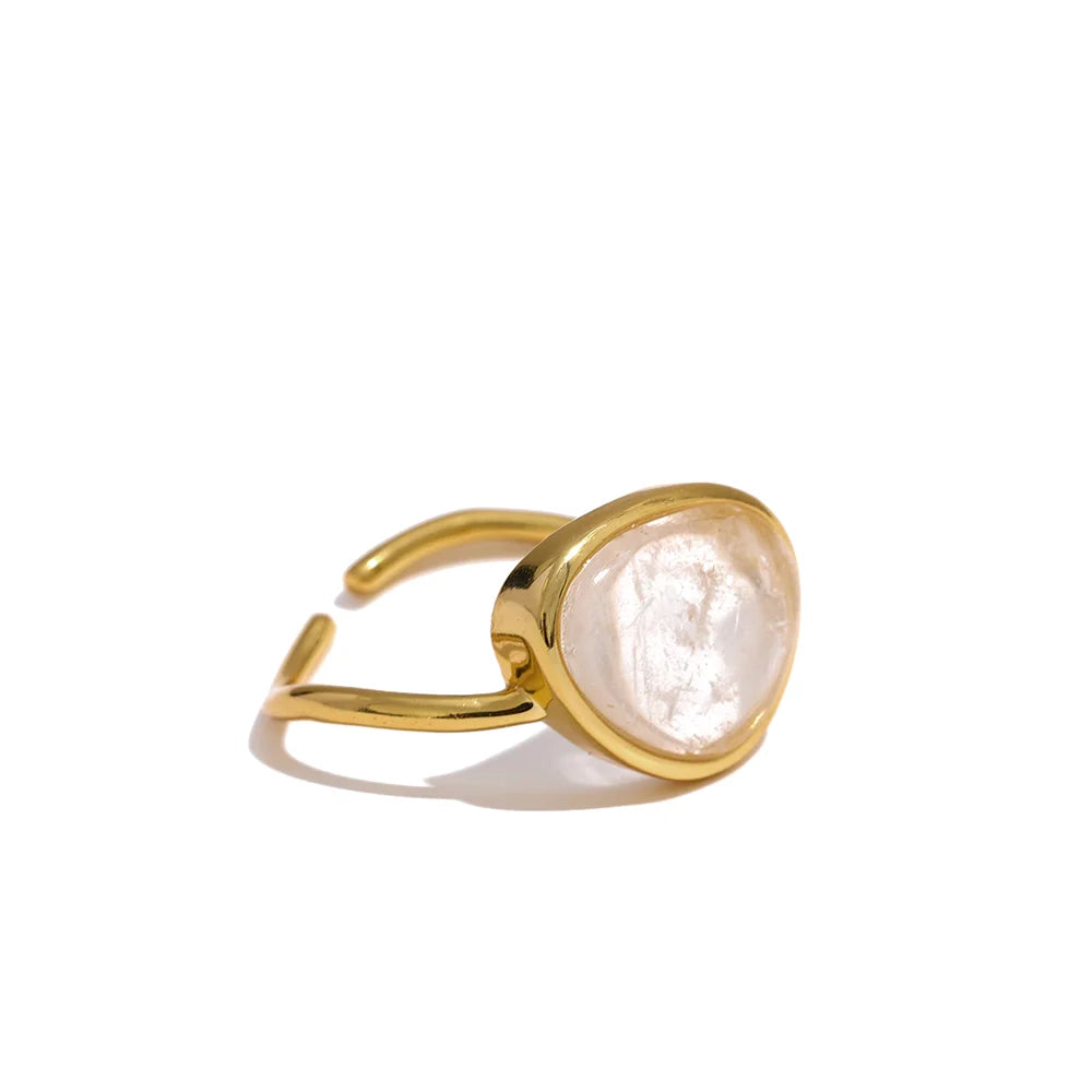 Anillo Abierto de Plata de Ley con Piedra Luna