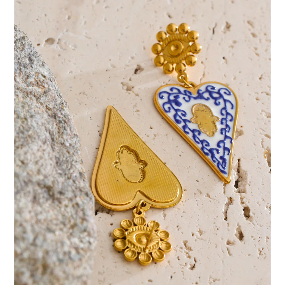 Blue Heart Drop — Stainless Steel Blue Enamel Heart Drop Earrings